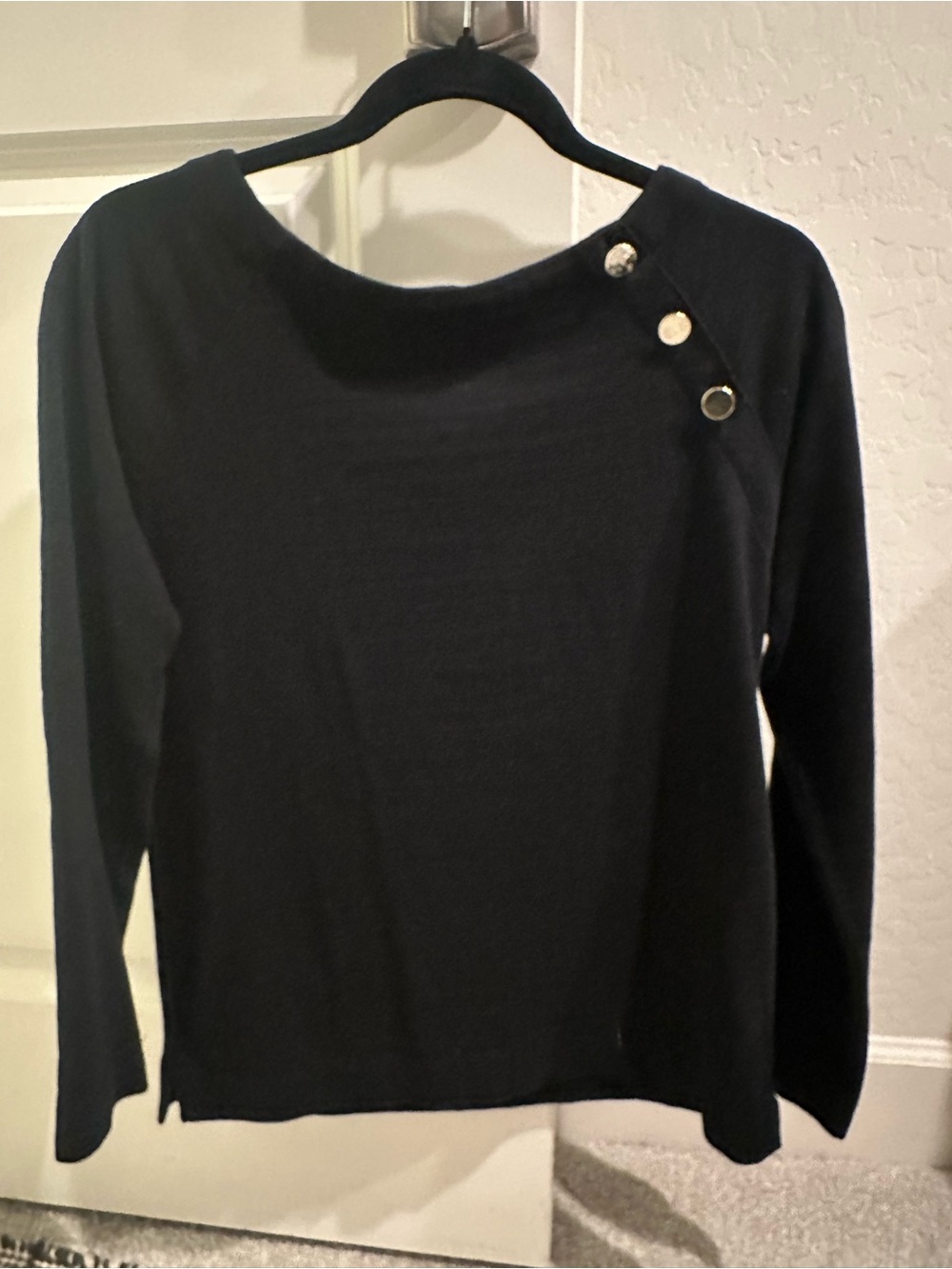 LOFT Black Knit Top with Crew Neck